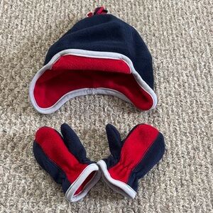 Kids Fleece Earflap Hat - Navy and Red